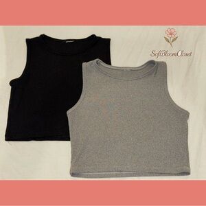 Black and Gray Sleeveless Crop Tops